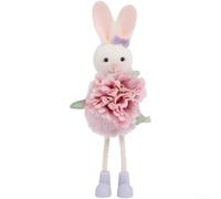 Adorno colgante de conejo de Pascua con alas de ángel florales, colgador de puerta de resorte 3D para decoración de fiesta del hogar, orejas de alambre ajustables, colgante de conejo en morado pastel