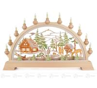 Adorno decorativo con motivos de una cabaña forestal, en colores, con iluminación eléctrica. Dimensiones: 63 x 40 x 6 cm. Nuevo