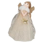 Adorno para árbol de ángel de Navidad, Bonito Adorno para árbol de ángel con ala y Vestido de Encaje, Copa de de Navidad de pie de 10 Pulgadas, Ideal para decoración de Fiestas en el hogar