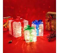 adornos navideños, Paquete de 3 cajas regalo navideñas con luces LED multicolor varios tamaños(Colorful)