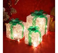 adornos navideños, Paquete de 3 cajas regalo navideñas con luces LED multicolor varios tamaños(Green)