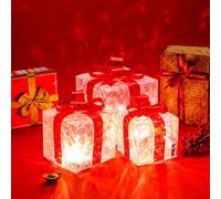 adornos navideños, Paquete de 3 cajas regalo navideñas con luces LED multicolor varios tamaños(Red)