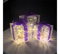 adornos navideños, Paquete de 3 cajas regalo navideñas con luz LED, multicolor, varios tamaños(Purple)
