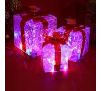 adornos navideños, Paquete de 3 cajas regalo navideñas con luz LED, multicolor, varios tamaños(Red Colorful)