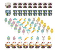 Adornos Pascua de Conejos - Set de 100 Moldes de Pasteles con Temática de Pascua y 40 Pegatinas para Cupcakes Excelentes para la Decoración Festiva