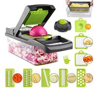 ADOV Cortador De Verdura Profesional, 12 en 1 Mandolina de Cocina Multifuncional, 7 Reemplazable Cuchillas Acero Inoxidable, para Cortar Alimentos Fruta Vegetales Patata Cebolla-Gris