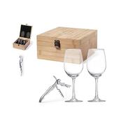 Adri. Set de vinos para regalar. Caja de bambú con 2 copas de cristal para vinos y sacacorchos, Regalos originales para mujeres y hombres.