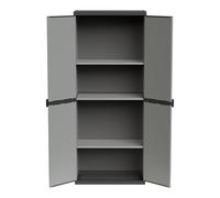 Adventa: Armario de Resina de PVC y PP, 2 Puertas, 3 estantes, fácil de Montar, Modular System, Resistente, Apto para ambientes Interiores y Exteriores, 68 x 40 x 165 cm, Gris y Negro