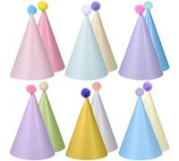 Aeaocvo 12 sombreros de fiesta de cumpleaños, sombrero de cono colorido, sombreros pastel con pompones, sombrero de papel para adultos y niños (12 colores)