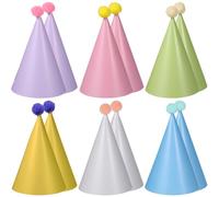 Aeaocvo 12 sombreros de fiesta de cumpleaños, sombrero de cono colorido, sombreros pastel con pompones, sombrero de papel para adultos y niños (6 colores B x 2)