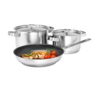 AEG A3SS - Set de Cocina 2 Cazuelas + 1 Sartén Antiadherente Apto para todas las Fuentes de Calor