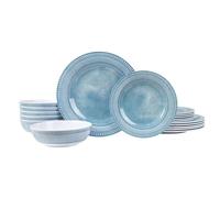 AELS Juego de vajilla de melamina de 18 piezas, juego de platos para uso en interiores y exteriores, juego de platos y cuencos de melamina para 6, apto para lavavajillas, ligero, irrompible, sin BPA