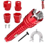 AEMCHDM Llave para Grifos 14 en 1, Llave de Fregadero Antideslizante con Carcasa de Plástico ABS Rojo, Herramienta Fontanería Multifunción para Fregadero con Adaptadores, Para Inodoro, Baño, Cocina
