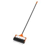 Aereador manual para césped, con rodillo de 15 pulgadas, 42 púas y mango de 60 pulgadas. El tambor es rellenable para añadir peso. Ideal para penetrar en suelos compactados de jardines y céspedes