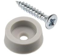 AERZETIX - Kit de 12 patas de muebles redondos Ø14x5mm en caucho color gris claro + 12 tornillos para madera con cabeza avellanada Ø3x18mm | para fijación de mueble cómoda sofá sillón