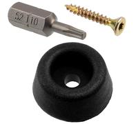 AERZETIX - Kit de 12 pies de muebles redondos Ø16x7mm en caucho negro + 12 tornillos para madera Ø3x20mm + 1 punta estrella de atornillador 1/4 T10 | para estante cómoda sofá mesita