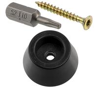 AERZETIX - Kit de 4 Pies de Muebles Redondos Ø20x11mm en Plástico Negro + 4 Tornillos para Madera Ø3x25mm + 1 Punta Estrella de Atornillador 1/4 T10 para Estantería Cómoda Sofá Mesita