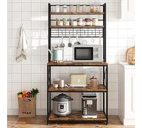 AffinityFurn - Estantería de cocina (5 niveles, con 6 ganchos, estilo industrial, para cafetera, marco de acero, 160 x 80 x 40 cm, negro y vintage