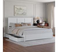 AFI, Felicity - Cama de plataforma King con estribo de panel y cajones de almacenamiento, color blanco