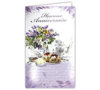 AFIE 15-6579 - Tarjeta de cumpleaños feliz para niña y mujer, ramo de flores de tetera, con sobre blanco, formato 12 x 19,5 cm, espacio en blanco reservado para escribir