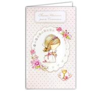 Afie 19-640 - Tarjeta portabillete con sobres sinceros felicitaciones por tu comunión hija cruz cristiana católica flores rosas vino copa cáliz cibebo ilustración - Fabricado en Europa