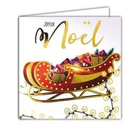Afie 23006 - Tarjeta cuadrada con diseño de trineo de oro brillante para Navidad, regalo brillante, bombillas, para fiestas de fin de año, con sobre blanco