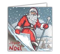 Afie 23007 - Tarjeta cuadrada plateada brillante de Papá Noel feliz aldea bajo la nieve con página del calendario que gira fin de año y fechas de fin de año, con sobre blanco