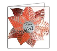 Afie 23024 - Tarjeta cuadrada con diseño de flor de Poinsettia, color rojo y plateado brillante con estrella, color blanco