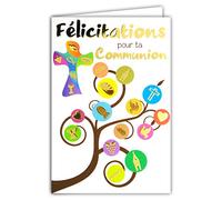 Afie 68-1203 - Tarjeta con sobres de felicitaciones para tu comunión, símbolo de oro brillante con cruz católica espinillas, pan, ostia, vino, copa iglesia, vela, fiesta o primavera