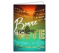 Afie 68-5001 Card with Envelope Bonne Fête Shines Like a Star Golden Garland Light in Shiny Gold Under the Palm Tree, Name Mom, Grandad, Grandpa, Saint Catherine Cécile Saint Nicholas Music
