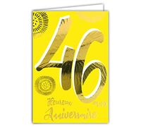 Afie 69-2446 - Tarjeta de cumpleaños de 46 años, oro brillante con relieve texturizado, para hombre y mujer, texto colorido, adecuado para la edad en el interior, sobre incluido