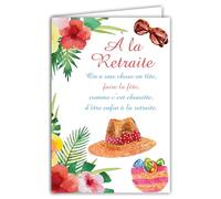 afie 69 - 3933 tarjeta dépliante despedida Feliz jubilación - flores palmeras sol regalo fiesta