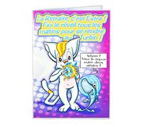 afie maxicha-005 gran tarjeta maxi A4 despedida jubilación - gato pescado tiburón reposo