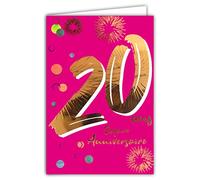 Afie Tarjeta de cumpleaños de 20 años de oro brillante en relieve texturizado, para mujer, texto colorido adaptado a la edad en el interior, sobre incluido - Fabricado en Francia