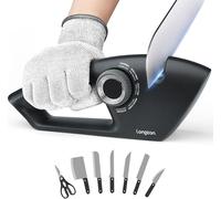 Afilador multifunción 5 en 1, para cuchillas lisas y dentadas, tijeras, e incluye un guante de protección para los dedos