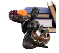 African Statues for Home Decor Seated Woman with Bowl Table Figurines