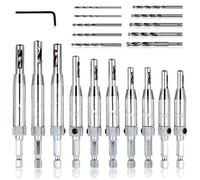 AFUNTA - Juego de brocas centrales, bisagra de centrado automático Tapper Core Hole Punch 5/64'' 7/64'' 9/64'' 11/64'' 13/64'' 5mm 1/4'' y 1 pieza hexagonal brocas de repuesto para llaves y 10 piezas