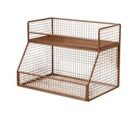 AFXGUSD Estante Organizador de Mesa Compacto con Marco Metálico y de Madera Apto para Organizar Objetos Pequeños Diseño Moderno Adecuado para Oficina Hogar Cocina, Café+Nuez, 40CM