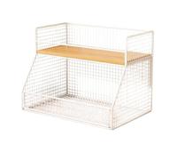 AFXGUSD Estante Organizador de Mesa Compacto con Marco Metálico y de Madera Apto para Organizar Objetos Pequeños Diseño Moderno Adecuado para Oficina Hogar Cocina, Madera Blanca, 50CM