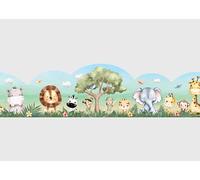 AG Design AWBD 8608 - Borde adhesivo con forma de onda para habitación infantil, diseño de animales de la sabana, borde decorativo curvado impermeable para bebés y niños, niñas y niños, multicolor