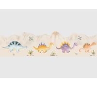 AG Design Cenefa adhesiva con forma de onda para habitación infantil, diseño de dinosaurios acuarela, AWBD 8674, borde decorativo curvo impermeable para bebés y niños, niña y niño, multicolor, 300 x