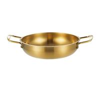 Agatige Sartenes con mango de doble asa de 7,87 pulgadas, sartén de fondo plano de acero inoxidable de 1350 ml de espesor, paellera ancha y poco profunda para cocinar mariscos, arroz (Oro)