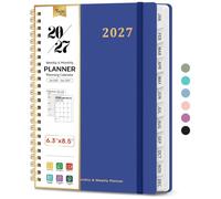 Agenda 2027, agenda semanal y mensual de 16 cm x 21,6 cm, enero de 2027 a diciembre de 2027, agenda escolar grande de tapa dura con pestañas, perfecta para suministros escolares y de oficina, A5, azul