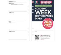 Agenda académica 2026-2027 de tamaño personal semanal en dos páginas, agosto de 2026 a julio de 2027, compatible con organizadores de tamaño personal Filofax, 95 x 171 mm