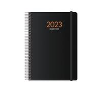 Agenda Anual 2023- Organizador Semanal - Cada Día Una Página - Tamaño Mediano 15 x 21 cm - Modelo Syncro - Color Negro - Planificador Mensual Portable - De Anillas - Dohe