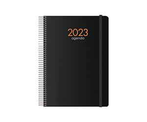 Agenda Anual 2023- Organizador Semanal - Cada Día Una Página - Tamaño Mediano 15 x 21 cm - Modelo Syncro - Color Negro - Planificador Mensual Portable - De Anillas - Dohe