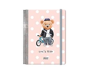 Agenda Anual Bears - 2022- Organizador Semanal - Cada Día Una Página - Tamaño Mediano 15 x 21 cm - Modelo Bike - Planificador Mensual Portable - De Anillas - Dohe