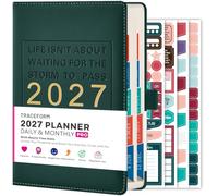 Agenda diaria y mensual 2027, agenda diaria de enero de 2027 a diciembre de 2027, libro organizador de tapa dura A5 con bolsillo interior, 4 calcomanías, calendario anual para escuela, oficina, hogar