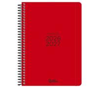 Liderpapel Agenda Escolar 26-27 Basic A5 Espiral Dia Pagina Bilingüe Rojo con Gomilla, Tapa Polipropileno, Papel FSC 70g