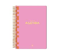 Agenda escolar liderpapel 25-26 espiral classic rosa diapagina a5 bilingüe papel fsc 70 gr.